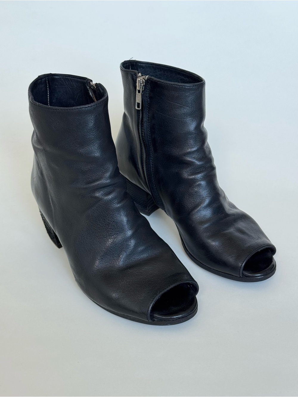 Officine Creative Black Leather Peep-Toe Ankle Booties - Made in Italy - Size 36